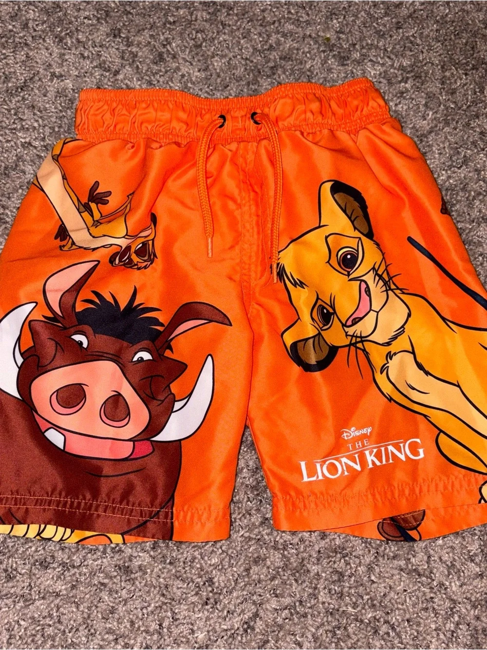 Disney Orange Lion King Simba & Pumbaa Kids Swim Trunks